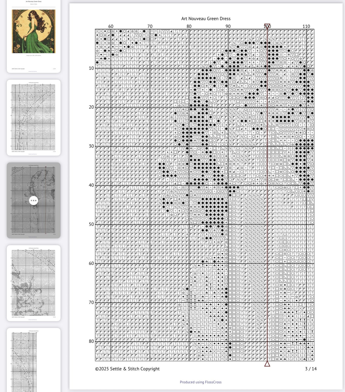 Art Nouveau Green Dress PDF Pattern | Embroidery Cross Stitch Pattern Download | Stitching | Embroidery Kits | Stitch Design | Embroidery Stitches | PDF Pattern