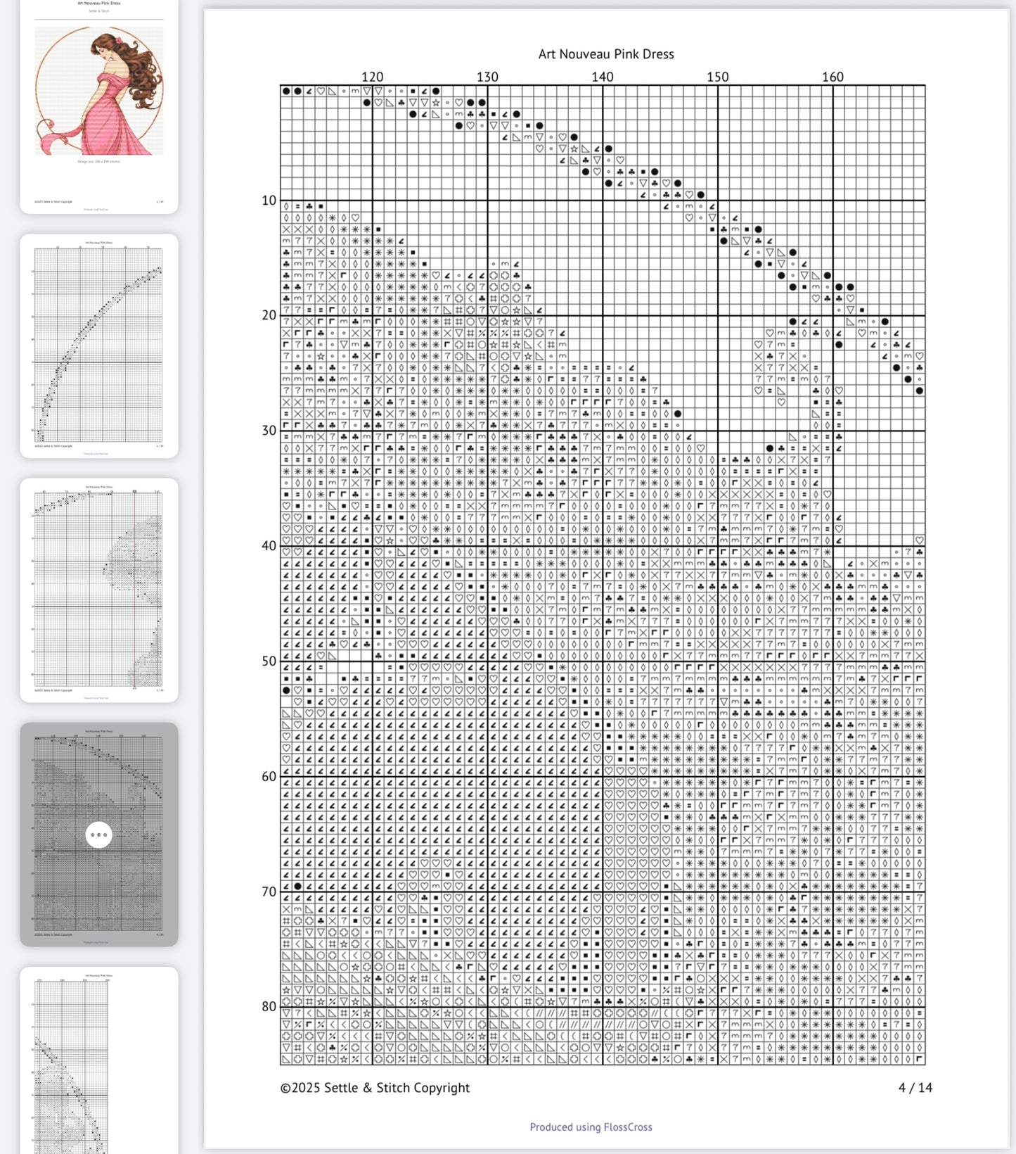 Art Nouveau Pink Dress (Circle) PDF Pattern | Embroidery Cross Stitch Pattern Download | Stitching | Embroidery Kits | Stitch Design | Embroidery Stitches | PDF Pattern