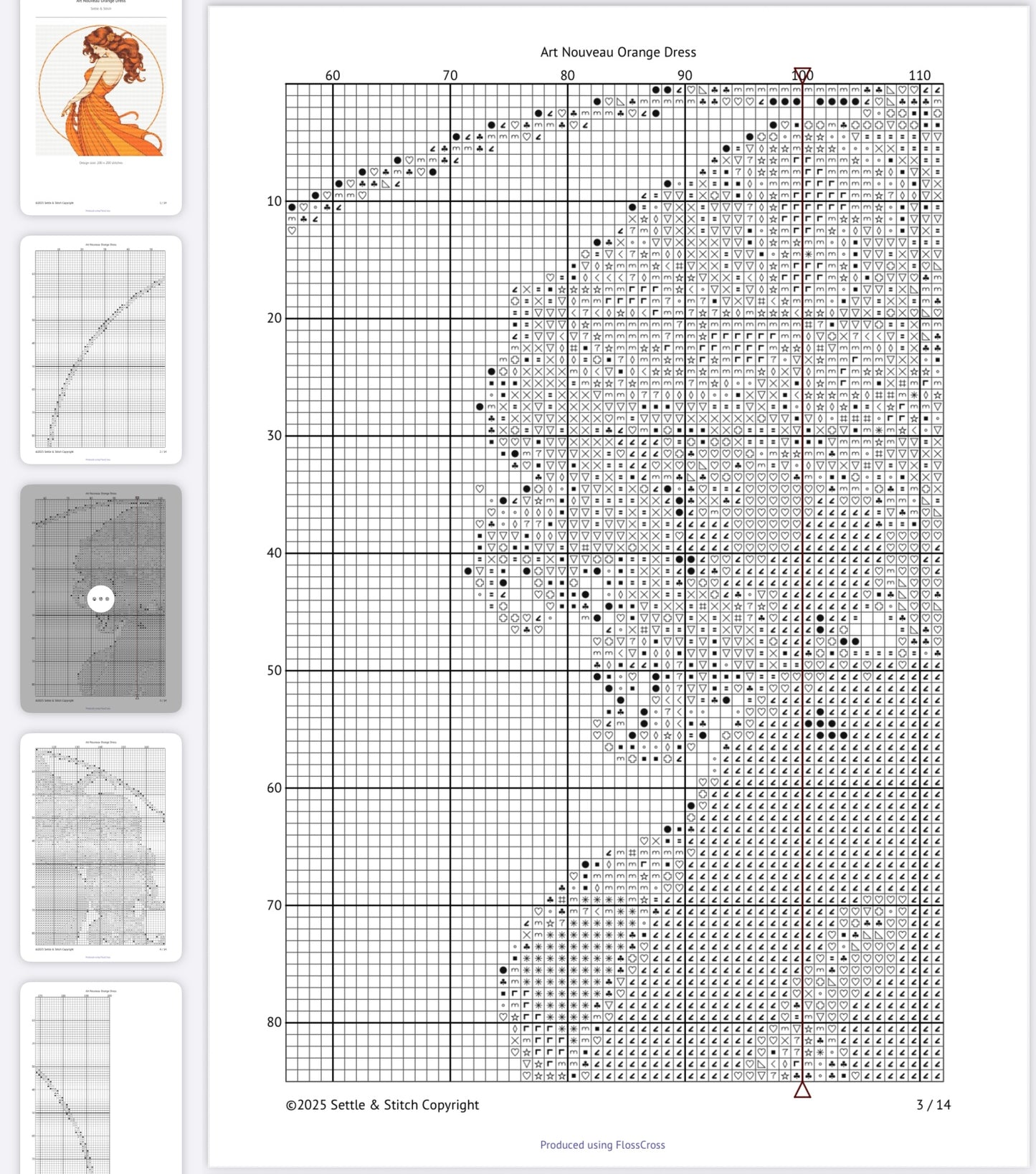 Art Nouveau Orange Dress (Circle) PDF Pattern | Embroidery Cross Stitch Pattern Download | Stitching | Embroidery Kits | Stitch Design | Embroidery Stitches | PDF Pattern
