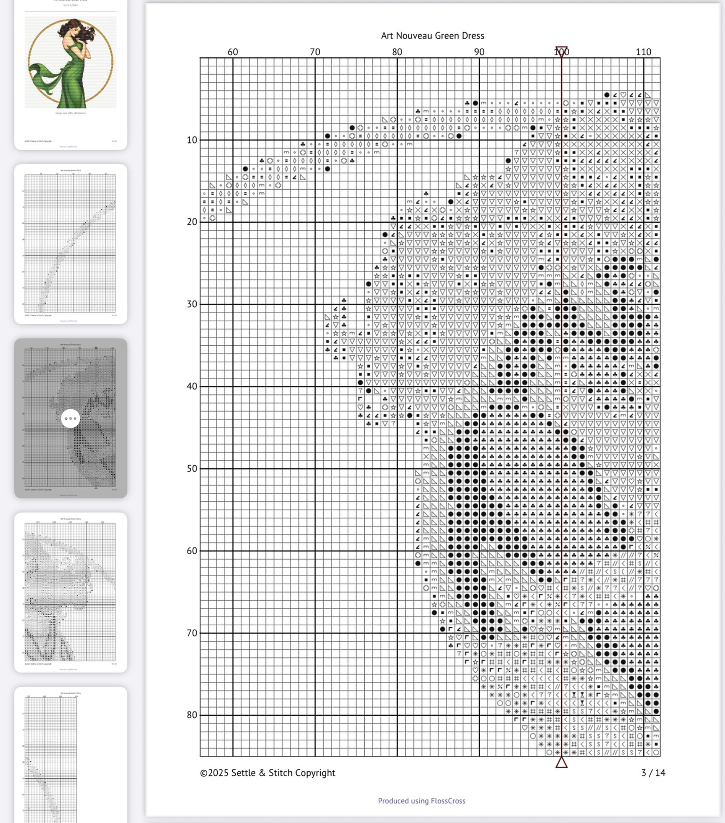 Art Nouveau Green Dress (Circle) PDF Pattern | Embroidery Cross Stitch Pattern Download | Stitching | Embroidery Kits | Stitch Design | Embroidery Stitches | PDF Pattern