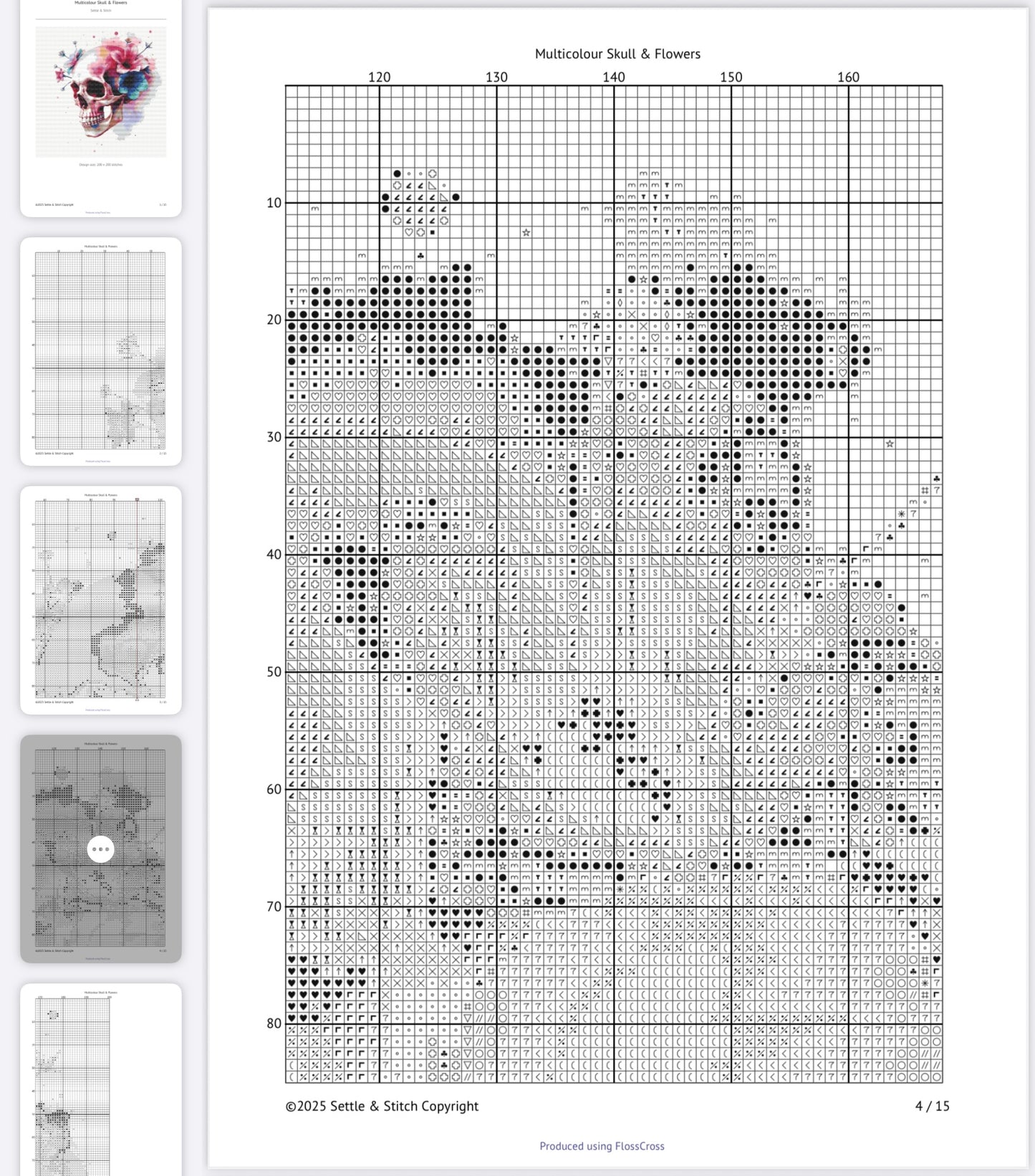 Watercolour Skull & Flowers (Multicolour) PDF Pattern | Embroidery Cross Stitch Pattern Download | Stitching | Embroidery Kits | Stitch Design | Embroidery Stitches | PDF Pattern
