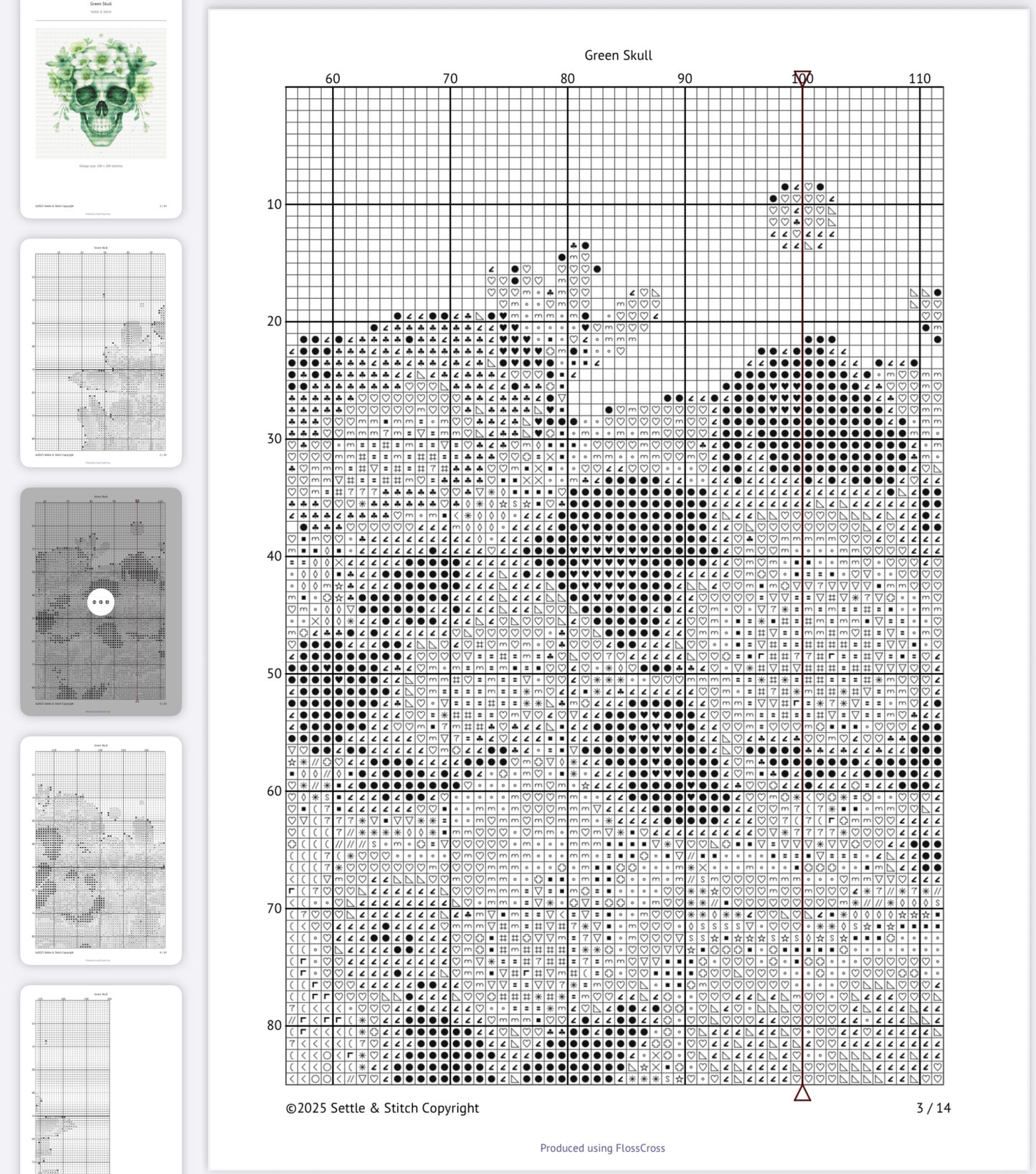 Watercolour Skull & Flowers (Green) PDF Pattern | Embroidery Cross Stitch Pattern Download | Stitching | Embroidery Kits | Stitch Design | Embroidery Stitches | PDF Pattern