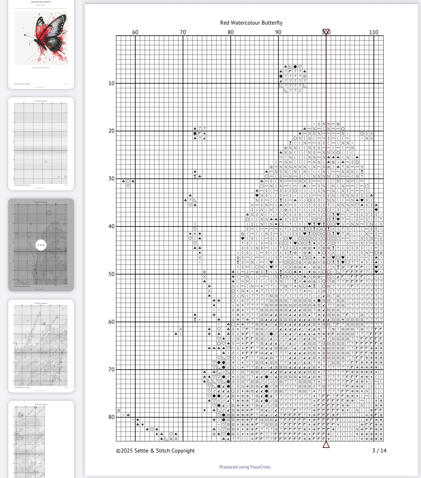 Watercolour Butterfly (Red & White) PDF Pattern | Embroidery Cross Stitch Pattern Download | Stitching | Embroidery Kits | Stitch Design | Embroidery Stitches | PDF Pattern