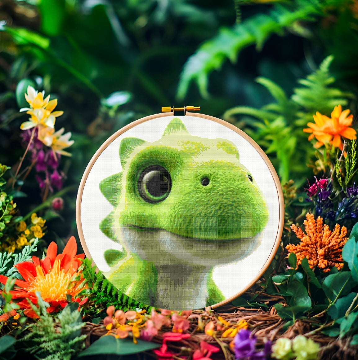 Shimmer the Green Dino PDF Pattern | Embroidery Cross Stitch Pattern Download | Stitching | Embroidery Kits | Stitch Design | Embroidery Stitches | PDF Pattern