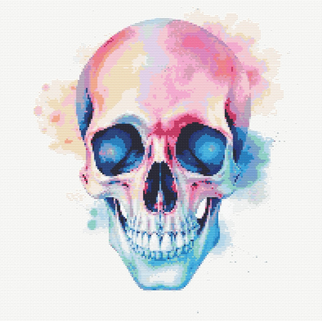 Watercolour Skull (Multicolour) PDF Pattern | Embroidery Cross Stitch Pattern Download | Stitching | Embroidery Kits | Stitch Design | Embroidery Stitches | PDF Pattern