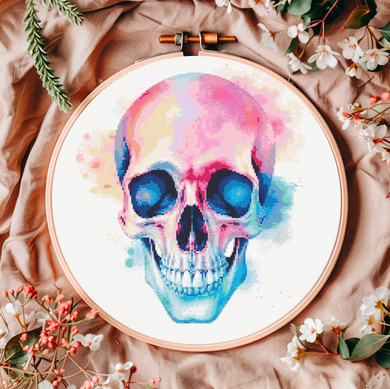 Watercolour Skull (Multicolour) PDF Pattern | Embroidery Cross Stitch Pattern Download | Stitching | Embroidery Kits | Stitch Design | Embroidery Stitches | PDF Pattern