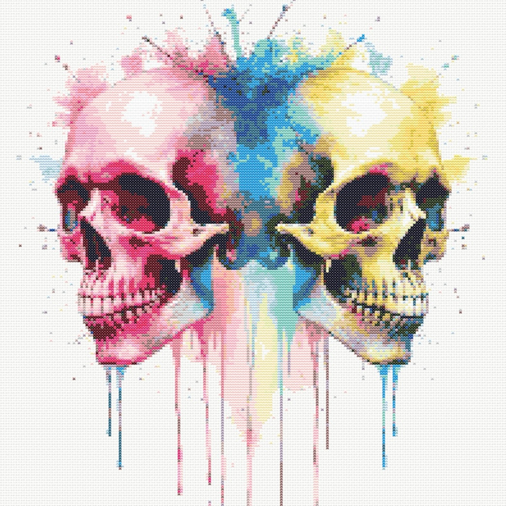 Watercolour Skulls (Multicolour) PDF Pattern | Embroidery Cross Stitch Pattern Download | Stitching | Embroidery Kits | Stitch Design | Embroidery Stitches | PDF Pattern