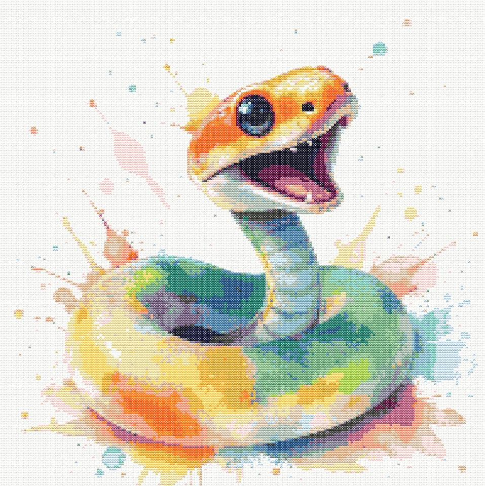 Watercolour Snake PDF Pattern | Embroidery Cross Stitch Pattern Download | Stitching | Embroidery Kits | Stitch Design | Embroidery Stitches | PDF Pattern