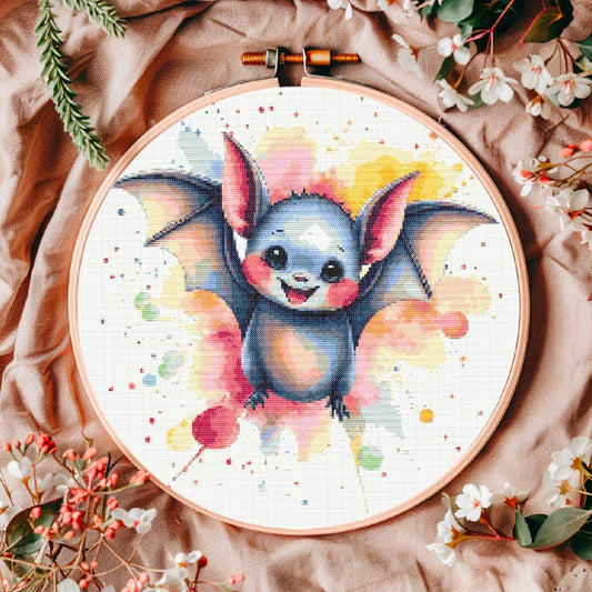 Watercolour Bat PDF Pattern | Embroidery Cross Stitch Pattern Download | Stitching | Embroidery Kits | Stitch Design | Embroidery Stitches | PDF Pattern