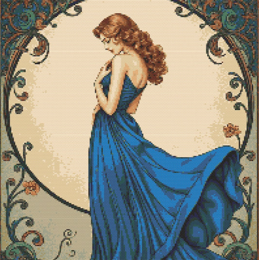 Art Nouveau Blue Dress PDF Pattern | Embroidery Cross Stitch Pattern Download | Stitching | Embroidery Kits | Stitch Design | Embroidery Stitches | PDF Pattern