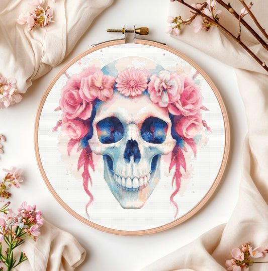 Watercolour Bridal Skull PDF Pattern | Embroidery Cross Stitch Pattern Download | Stitching | Embroidery Kits | Stitch Design | Embroidery Stitches | PDF Pattern