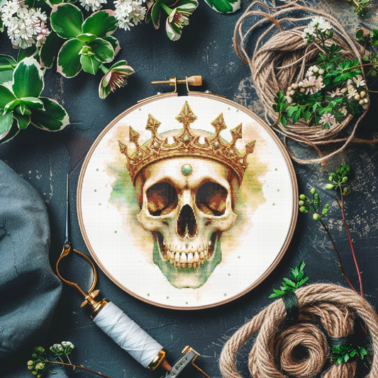 Watercolour Crowned Skull PDF Pattern | Embroidery Cross Stitch Pattern Download | Stitching | Embroidery Kits | Stitch Design | Embroidery Stitches | PDF Pattern