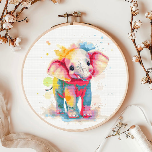 Watercolour Elephant PDF Pattern | Embroidery Cross Stitch Pattern Download | Stitching | Embroidery Kits | Stitch Design | Embroidery Stitches | PDF Pattern