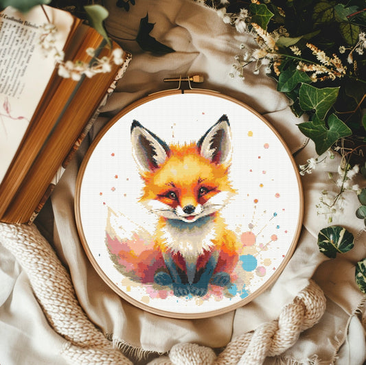 Watercolour Fox PDF Pattern | Embroidery Cross Stitch Pattern Download | Stitching | Embroidery Kits | Stitch Design | Embroidery Stitches | PDF Pattern