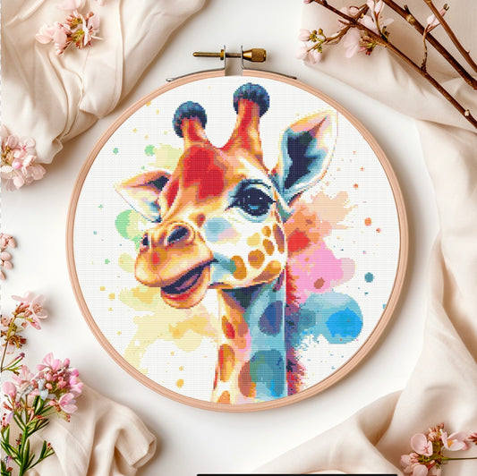 Watercolour Giraffe PDF Pattern | Embroidery Cross Stitch Pattern Download | Stitching | Embroidery Kits | Stitch Design | Embroidery Stitches | PDF Pattern