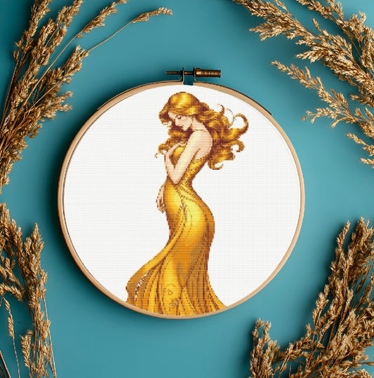 Art Nouveau Gold Dress (Circle) PDF Pattern | Embroidery Cross Stitch Pattern Download | Stitching | Embroidery Kits | Stitch Design | Embroidery Stitches | PDF Pattern