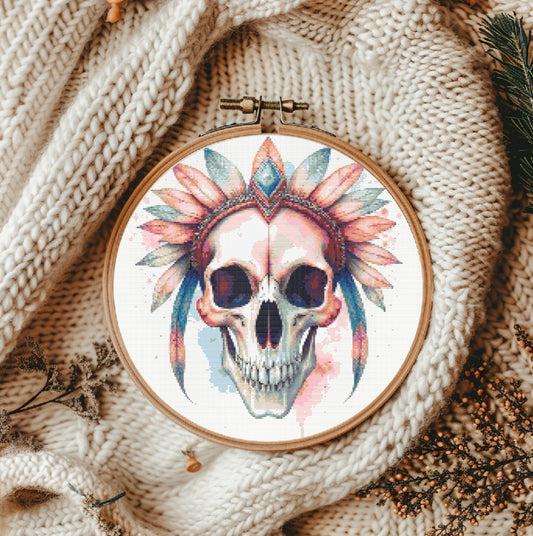Watercolour Indian Skull PDF Pattern | Embroidery Cross Stitch Pattern Download | Stitching | Embroidery Kits | Stitch Design | Embroidery Stitches | PDF Pattern