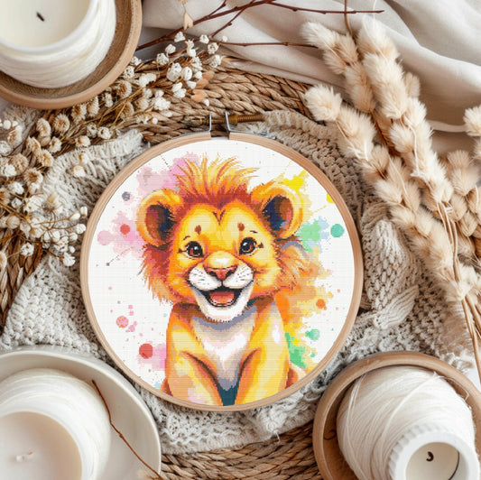 Watercolour Lion PDF Pattern | Embroidery Cross Stitch Pattern Download | Stitching | Embroidery Kits | Stitch Design | Embroidery Stitches | PDF Pattern