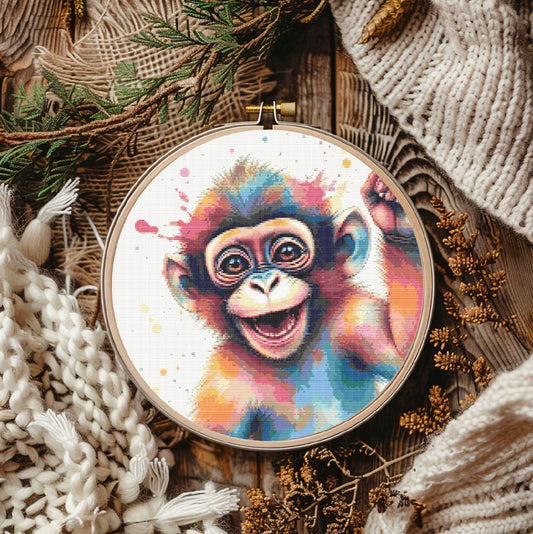 Watercolour Monkey PDF Pattern | Embroidery Cross Stitch Pattern Download | Stitching | Embroidery Kits | Stitch Design | Embroidery Stitches | PDF Pattern