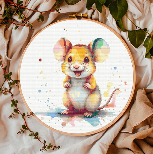 Watercolour Mouse PDF Pattern | Embroidery Cross Stitch Pattern Download | Stitching | Embroidery Kits | Stitch Design | Embroidery Stitches | PDF Pattern