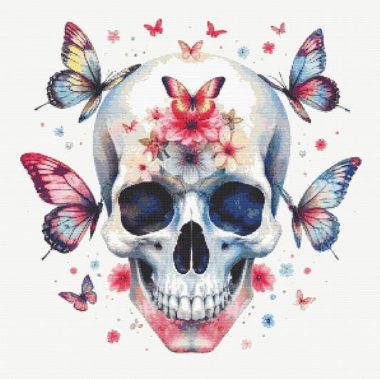Watercolour Skull & Butterflies (Multicolour) PDF Pattern | Embroidery Cross Stitch Pattern Download | Stitching | Embroidery Kits | Stitch Design | Embroidery Stitches | PDF Pattern