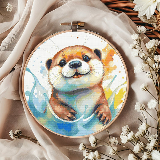 Watercolour Otter PDF Pattern | Embroidery Cross Stitch Pattern Download | Stitching | Embroidery Kits | Stitch Design | Embroidery Stitches | PDF Pattern