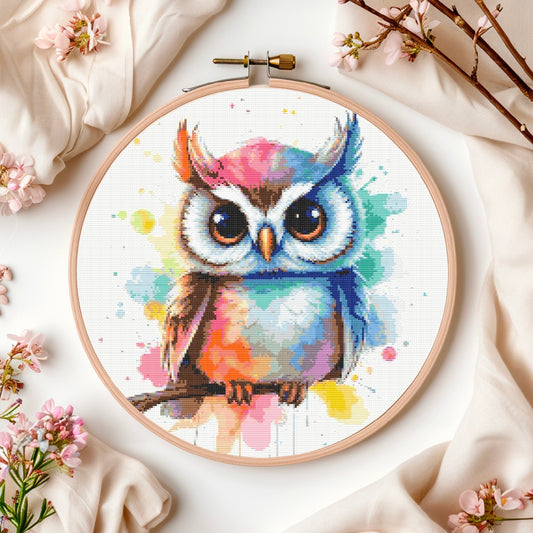 Watercolour Owl PDF Pattern | Embroidery Cross Stitch Pattern Download | Stitching | Embroidery Kits | Stitch Design | Embroidery Stitches | PDF Pattern