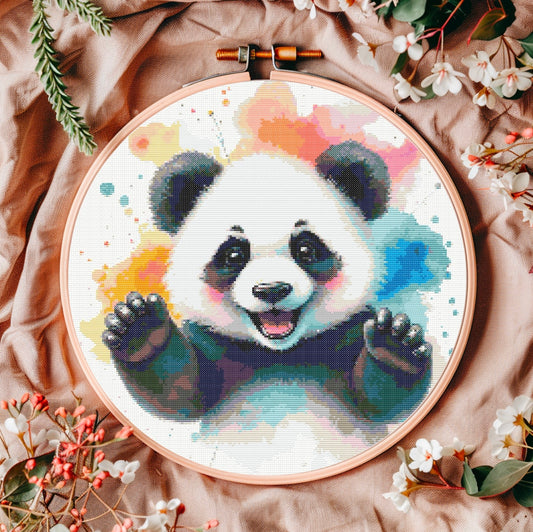 Watercolour Panda PDF Pattern | Embroidery Cross Stitch Pattern Download | Stitching | Embroidery Kits | Stitch Design | Embroidery Stitches | PDF Pattern