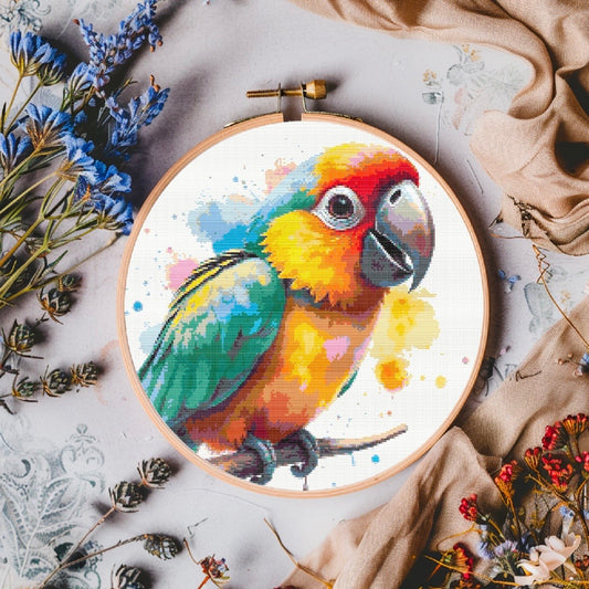 Watercolour Parrot PDF Pattern | Embroidery Cross Stitch Pattern Download | Stitching | Embroidery Kits | Stitch Design | Embroidery Stitches | PDF Pattern