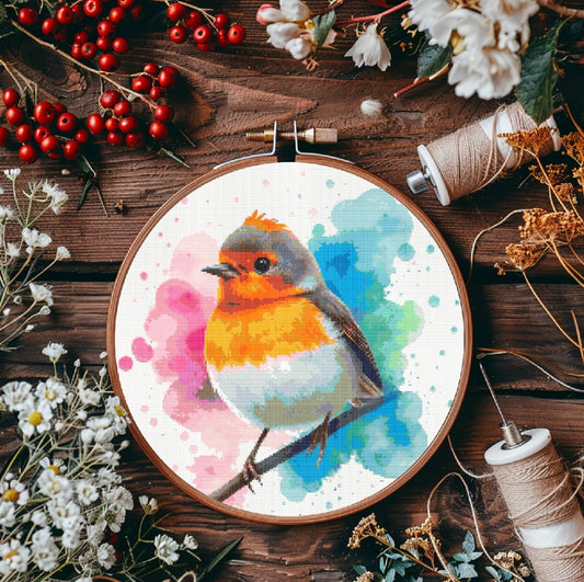 Watercolour Robin PDF Pattern | Embroidery Cross Stitch Pattern Download | Stitching | Embroidery Kits | Stitch Design | Embroidery Stitches | PDF Pattern