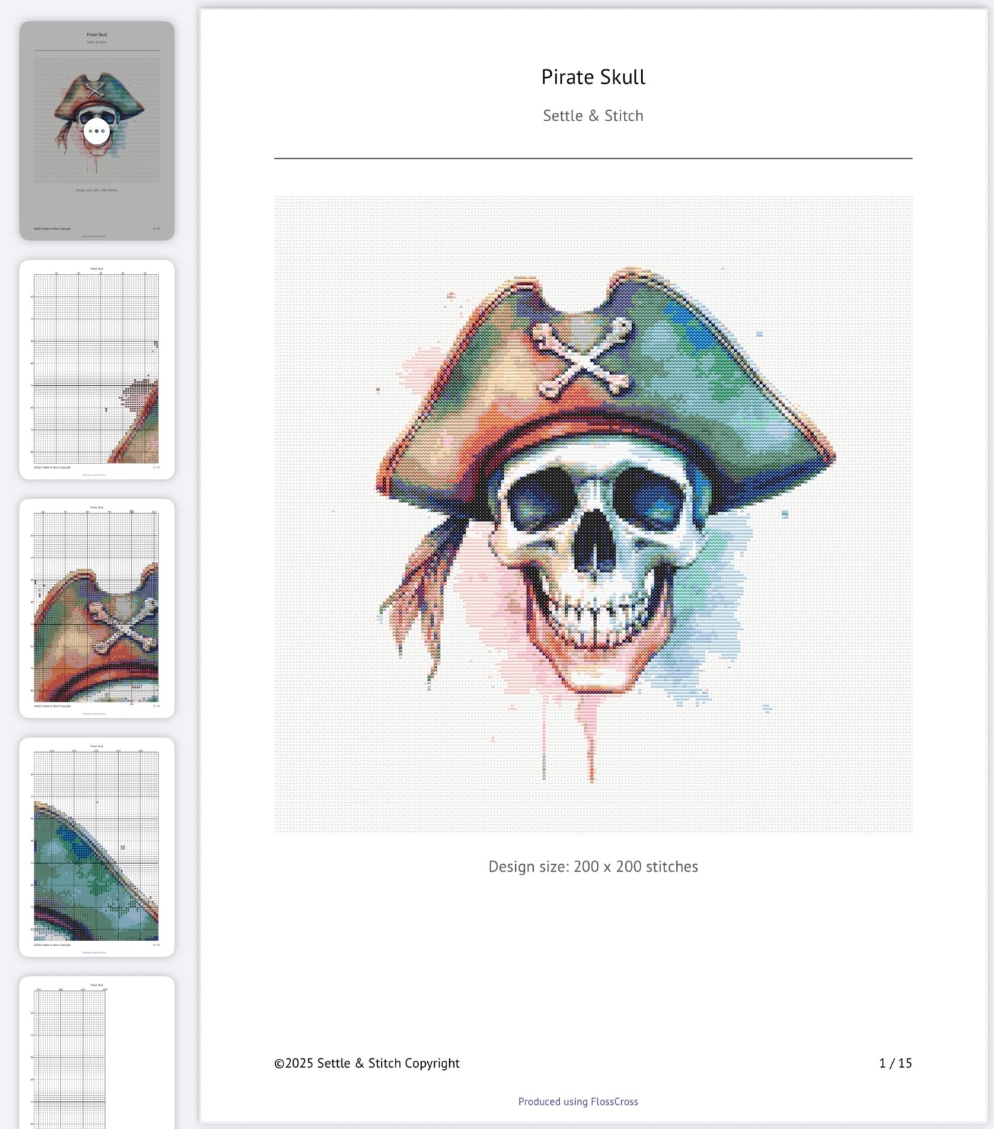 Watercolour Pirate Skull PDF Pattern | Embroidery Cross Stitch Pattern Download | Stitching | Embroidery Kits | Stitch Design | Embroidery Stitches | PDF Pattern