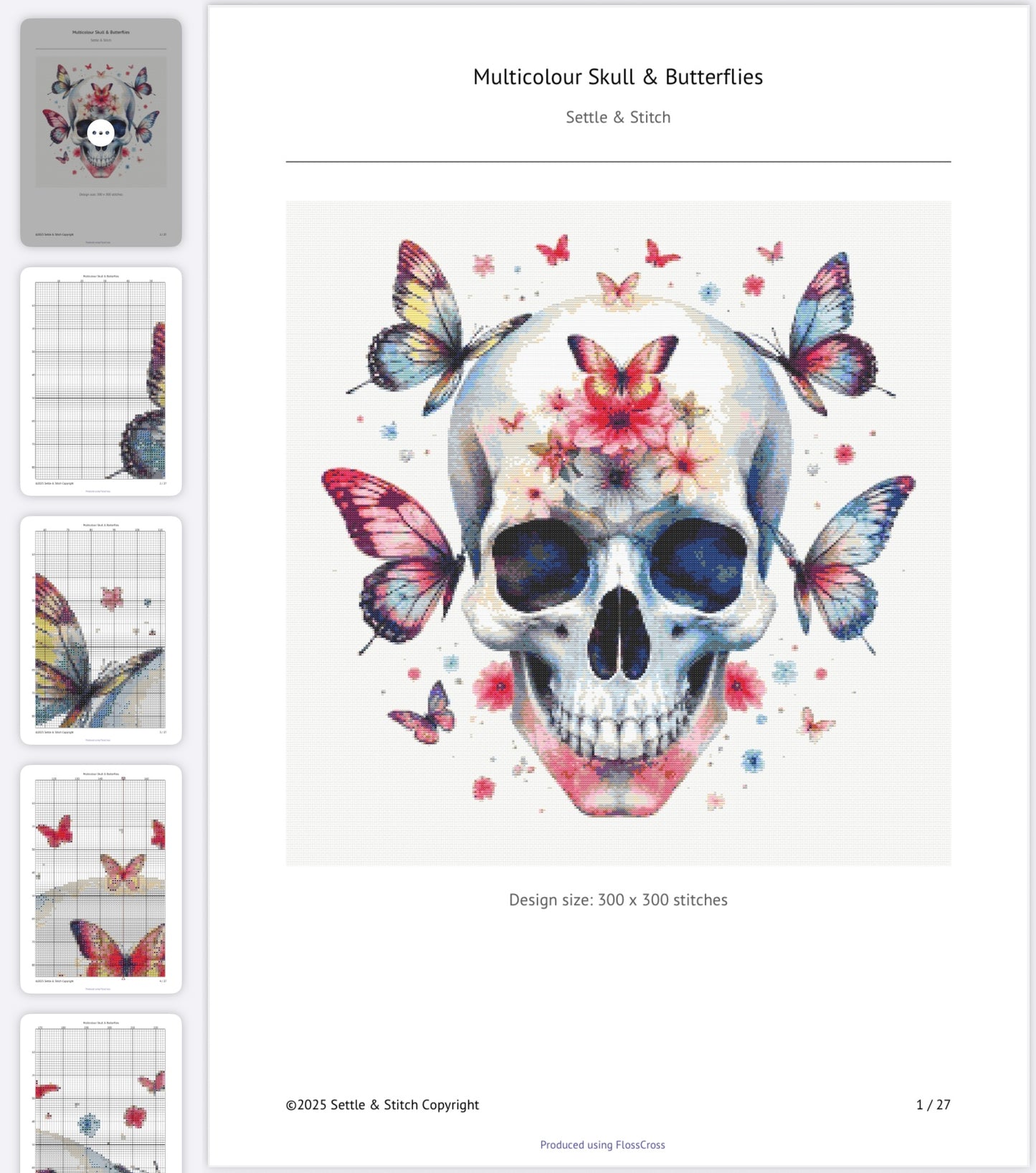 Watercolour Skull & Butterflies (Multicolour) PDF Pattern | Embroidery Cross Stitch Pattern Download | Stitching | Embroidery Kits | Stitch Design | Embroidery Stitches | PDF Pattern