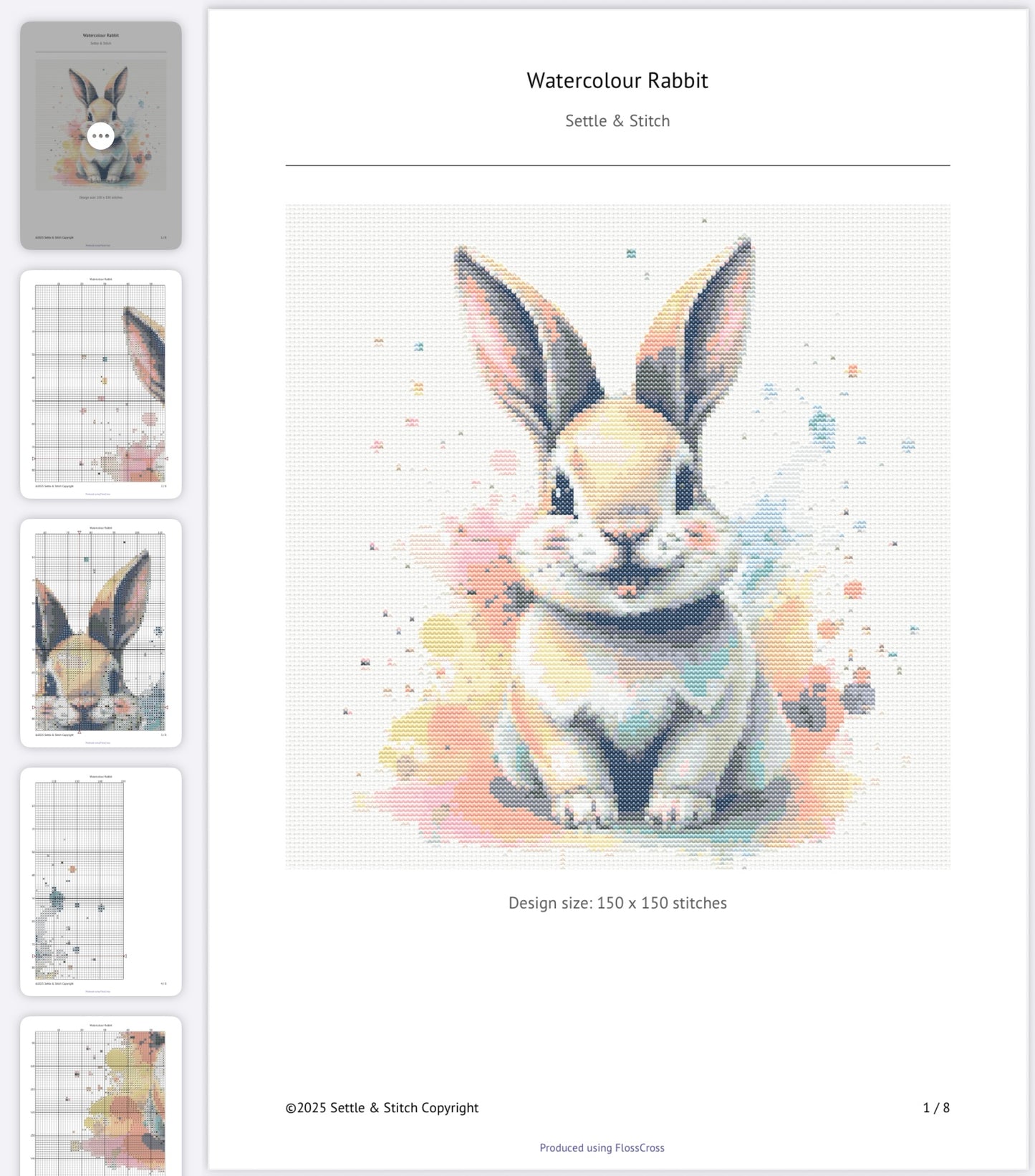 Watercolour Rabbit PDF Pattern | Embroidery Cross Stitch Pattern Download | Stitching | Embroidery Kits | Stitch Design | Embroidery Stitches | PDF Pattern