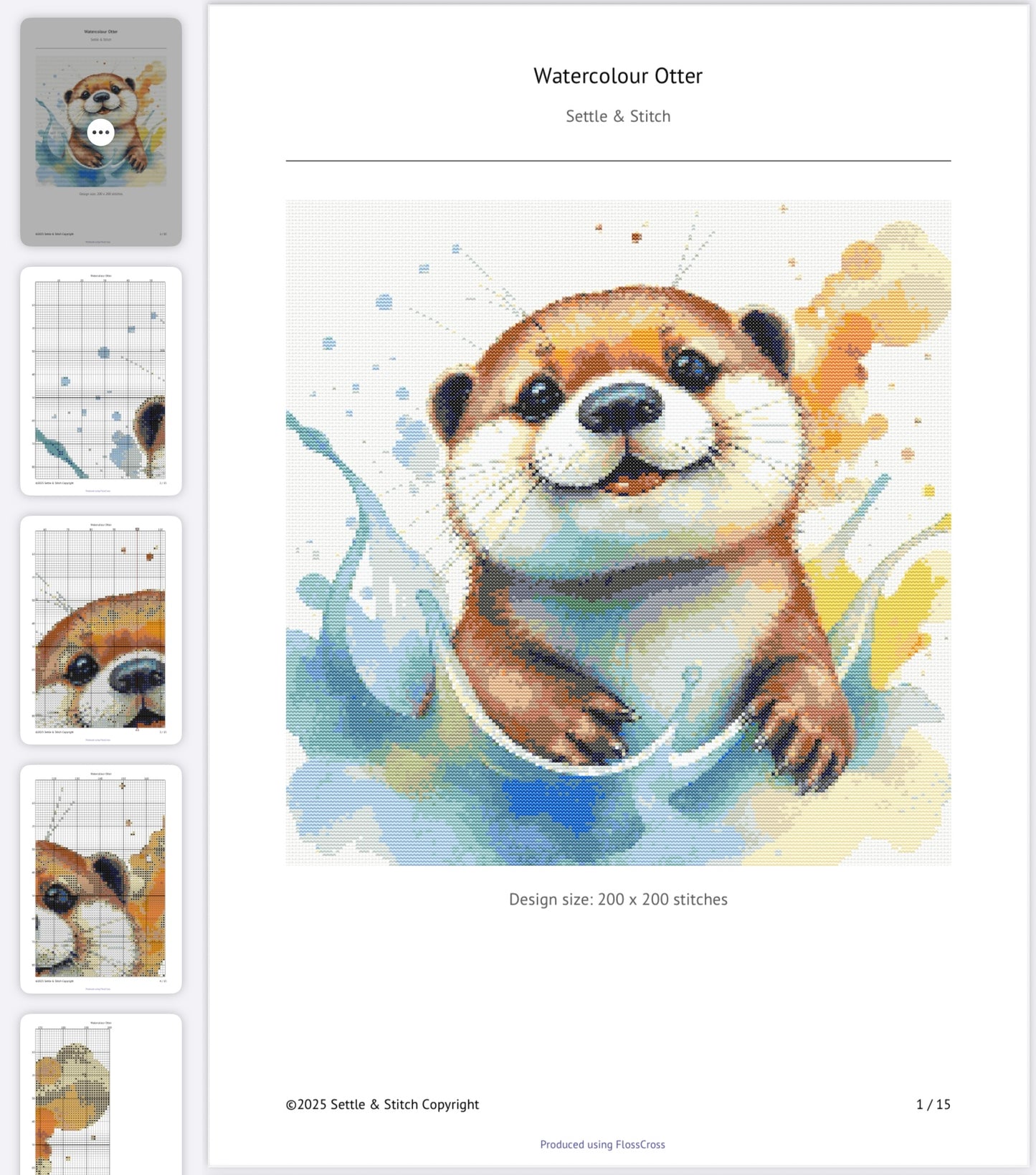Watercolour Otter PDF Pattern | Embroidery Cross Stitch Pattern Download | Stitching | Embroidery Kits | Stitch Design | Embroidery Stitches | PDF Pattern