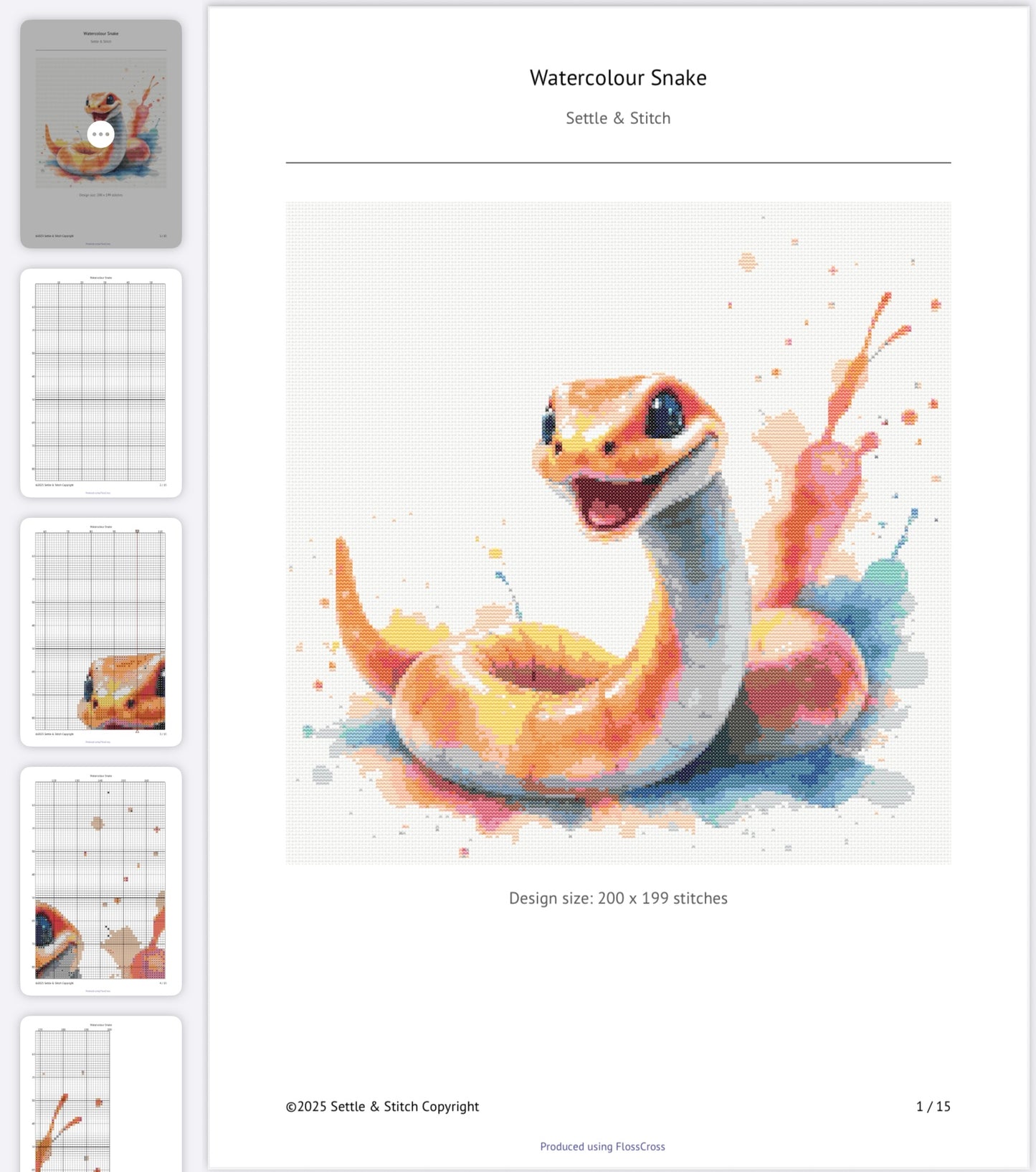 Watercolour Snake PDF Pattern | Embroidery Cross Stitch Pattern Download | Stitching | Embroidery Kits | Stitch Design | Embroidery Stitches | PDF Pattern