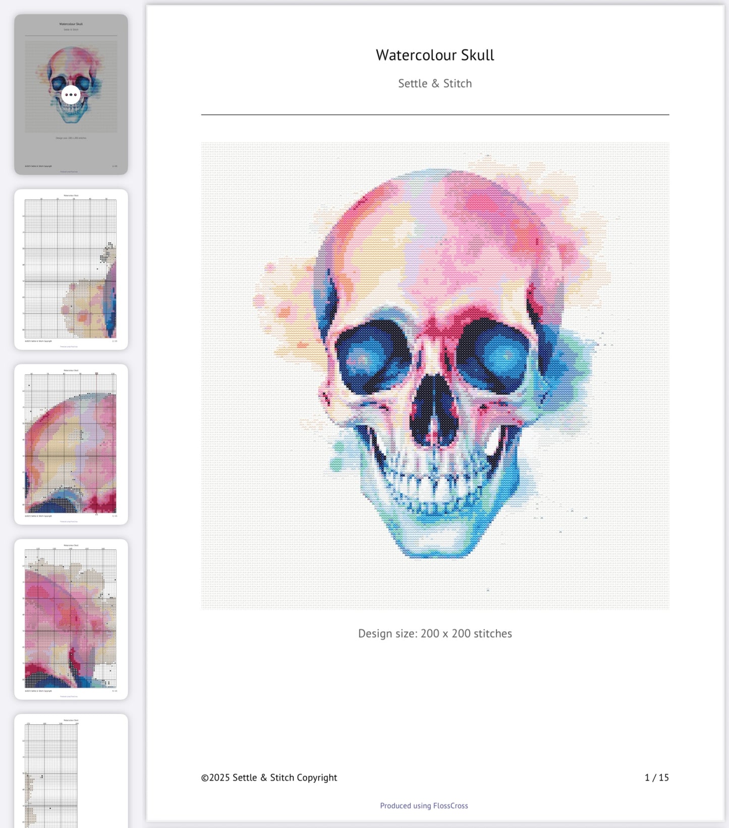 Watercolour Skull (Multicolour) PDF Pattern | Embroidery Cross Stitch Pattern Download | Stitching | Embroidery Kits | Stitch Design | Embroidery Stitches | PDF Pattern