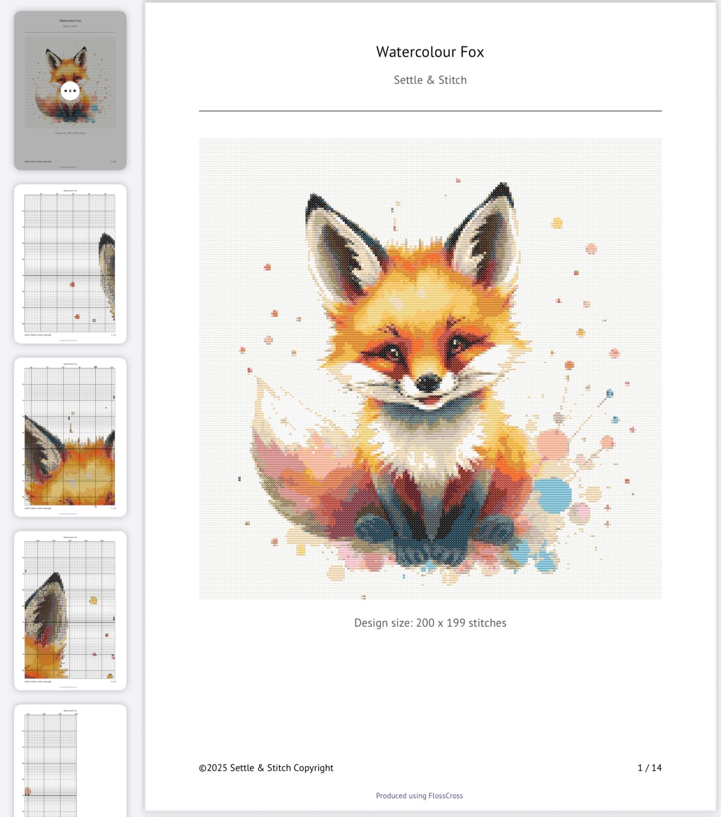 Watercolour Fox PDF Pattern | Embroidery Cross Stitch Pattern Download | Stitching | Embroidery Kits | Stitch Design | Embroidery Stitches | PDF Pattern