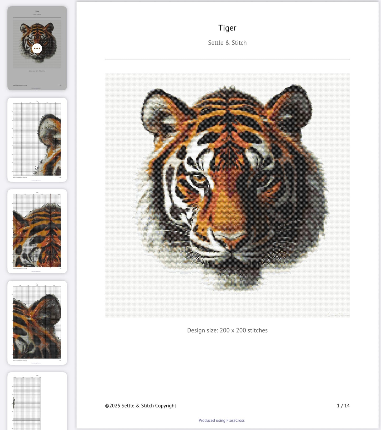Tiger Portrait PDF Pattern | Embroidery Cross Stitch Pattern Download | Stitching | Embroidery Kits | Stitch Design | Embroidery Stitches | PDF Pattern