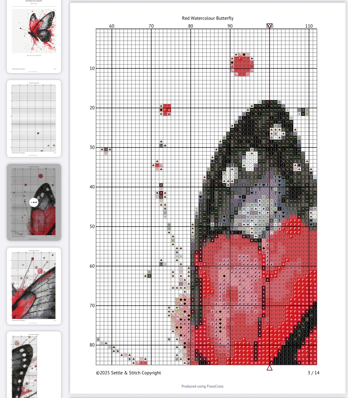 Watercolour Butterfly (Red & White) PDF Pattern | Embroidery Cross Stitch Pattern Download | Stitching | Embroidery Kits | Stitch Design | Embroidery Stitches | PDF Pattern