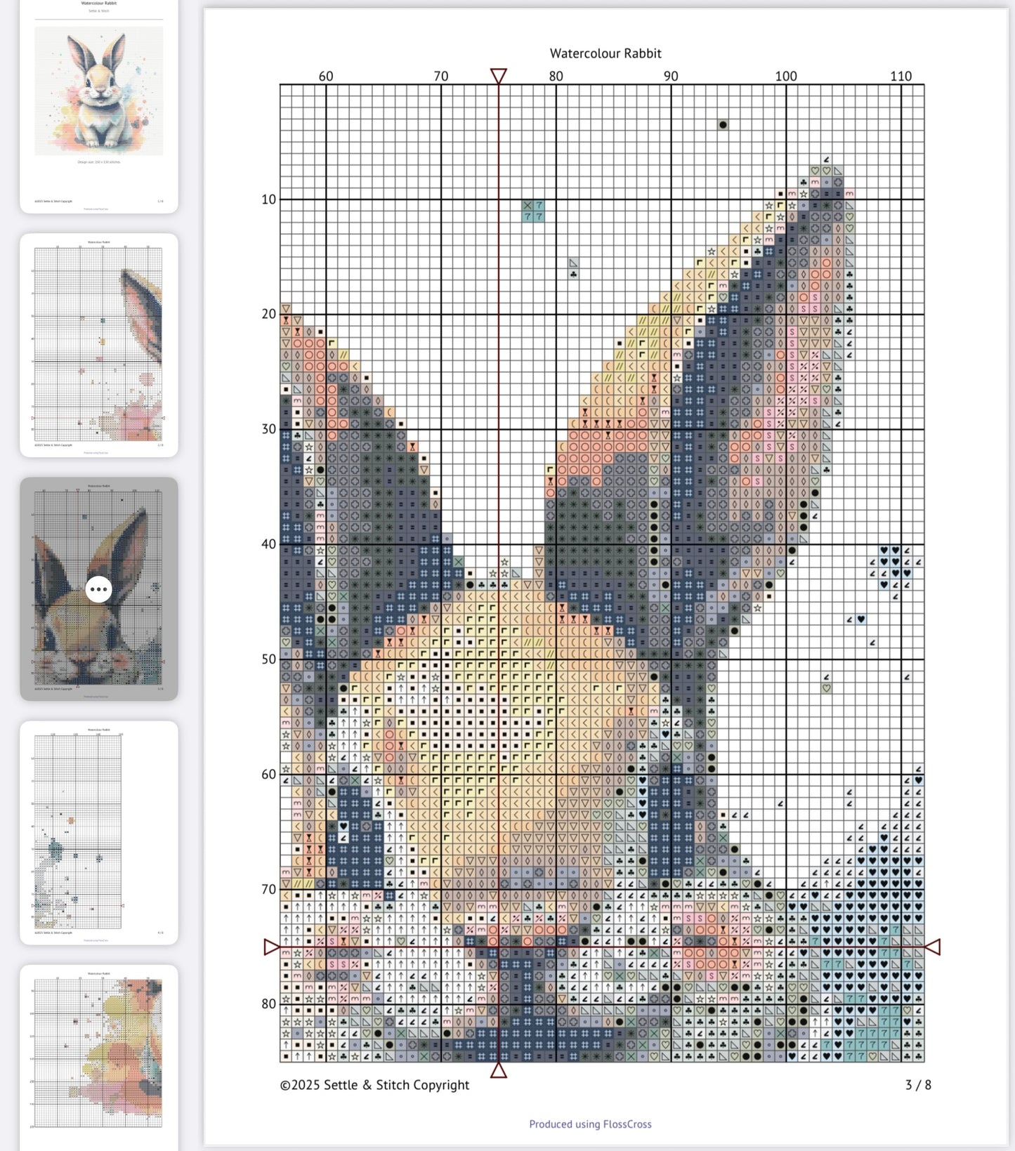 Watercolour Rabbit PDF Pattern | Embroidery Cross Stitch Pattern Download | Stitching | Embroidery Kits | Stitch Design | Embroidery Stitches | PDF Pattern