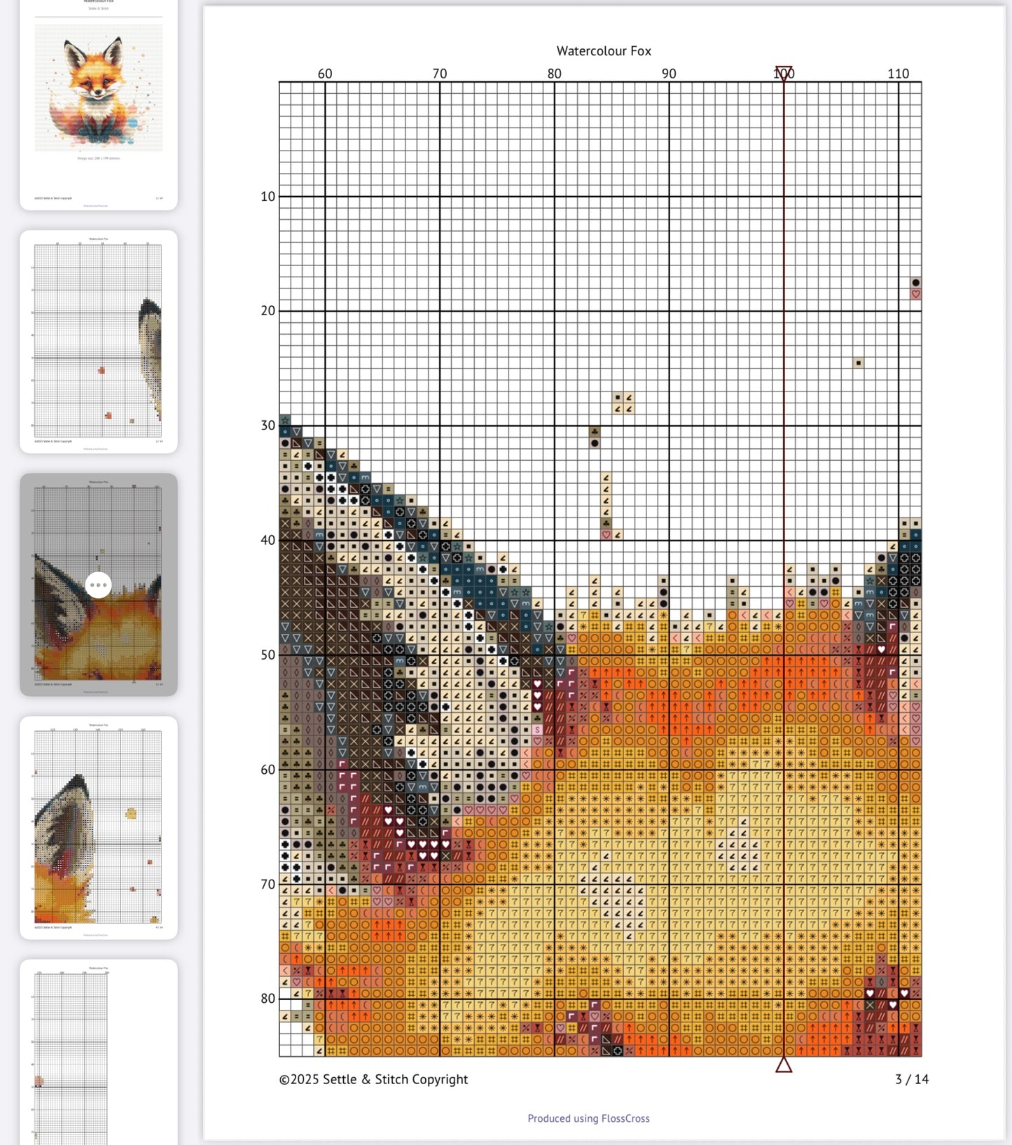 Watercolour Fox PDF Pattern | Embroidery Cross Stitch Pattern Download | Stitching | Embroidery Kits | Stitch Design | Embroidery Stitches | PDF Pattern