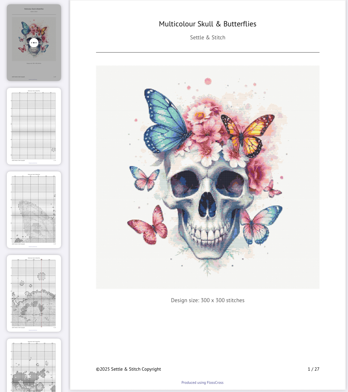 Watercolour Skull & Butterflies (Multicolour) PDF Pattern | Embroidery Cross Stitch Pattern Download | Stitching | Embroidery Kits | Stitch Design | Embroidery Stitches | PDF Pattern