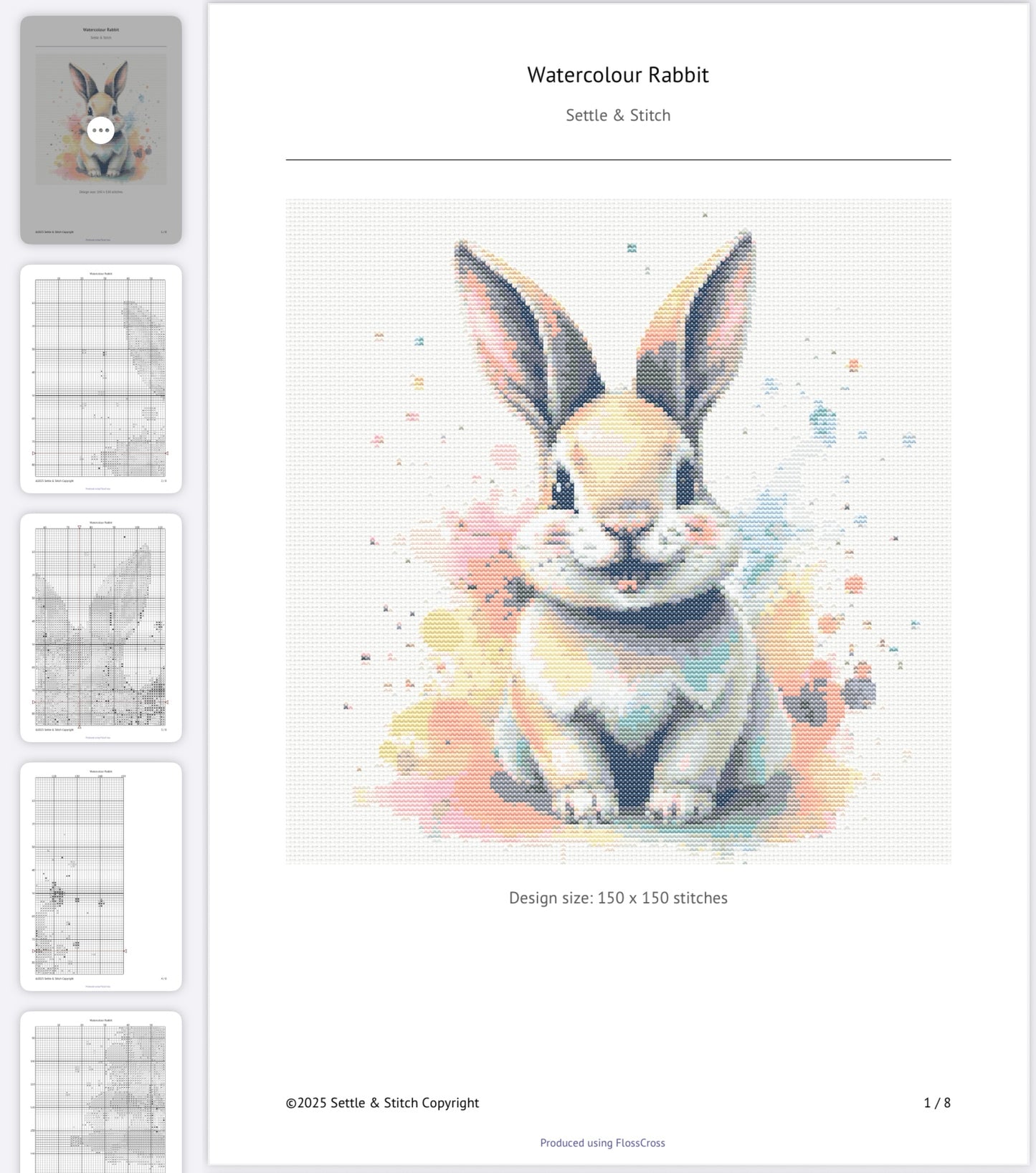 Watercolour Rabbit PDF Pattern | Embroidery Cross Stitch Pattern Download | Stitching | Embroidery Kits | Stitch Design | Embroidery Stitches | PDF Pattern