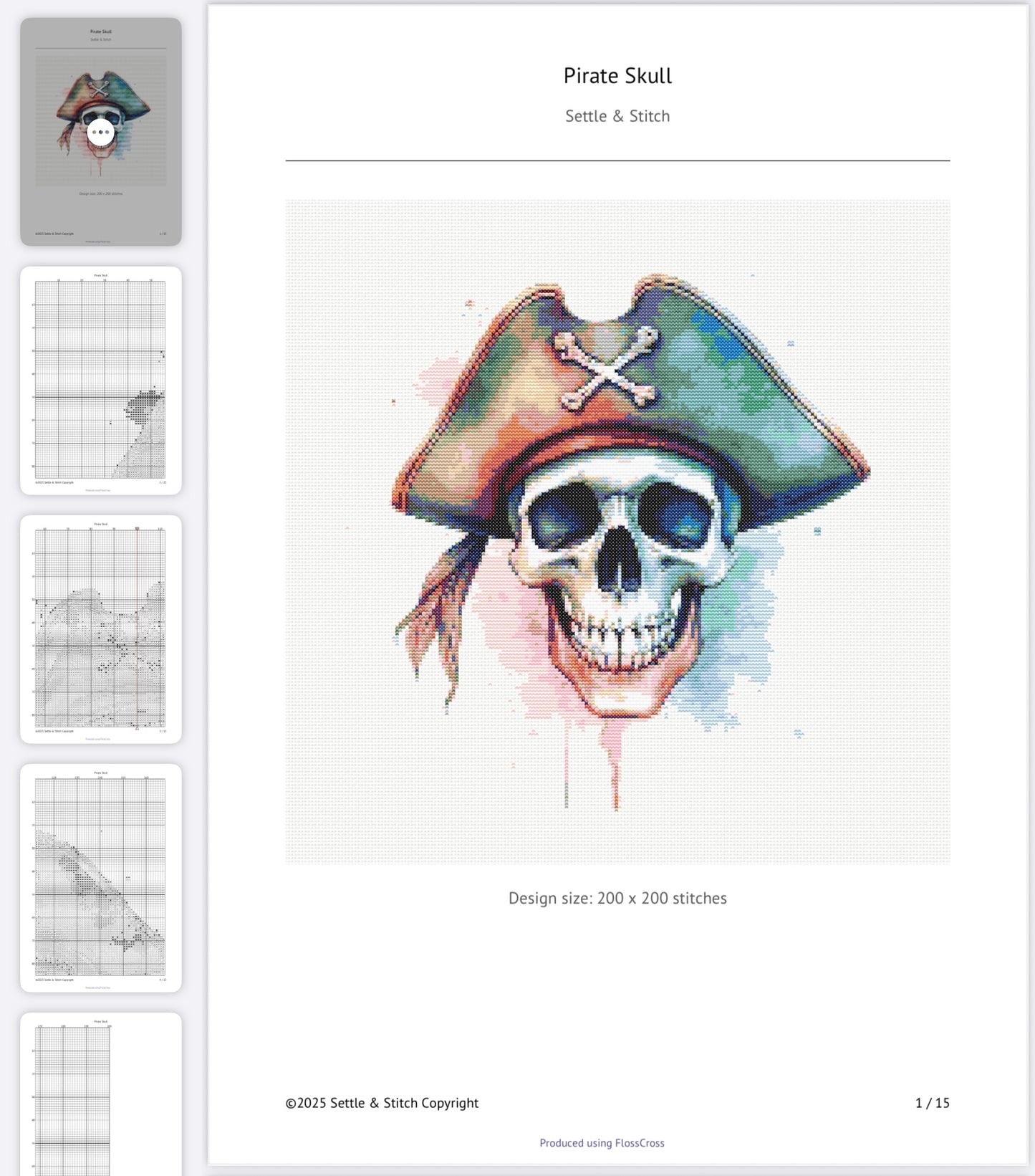Watercolour Pirate Skull PDF Pattern | Embroidery Cross Stitch Pattern Download | Stitching | Embroidery Kits | Stitch Design | Embroidery Stitches | PDF Pattern