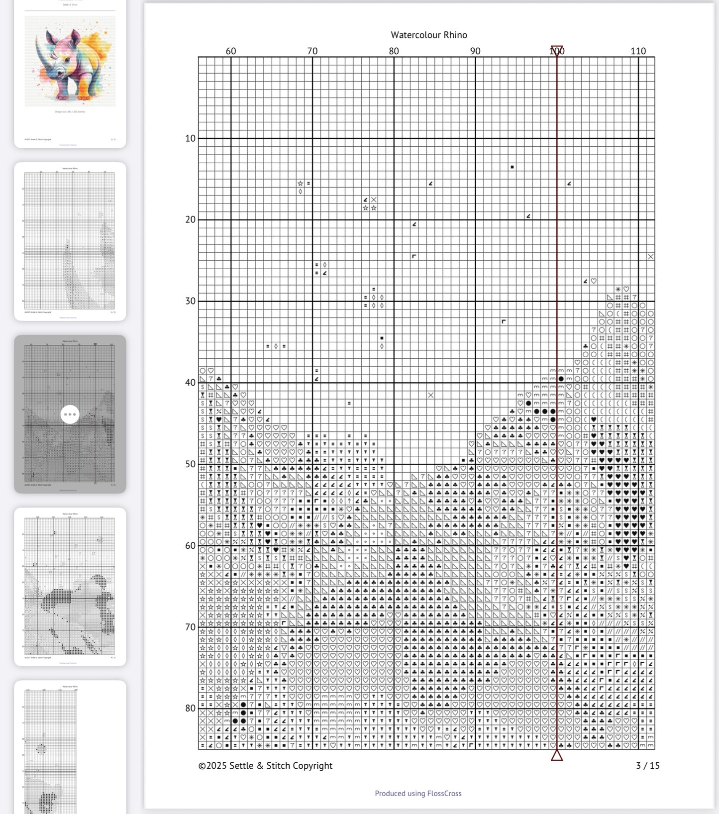 Watercolour Rhino PDF Pattern | Embroidery Cross Stitch Pattern Download | Stitching | Embroidery Kits | Stitch Design | Embroidery Stitches | PDF Pattern