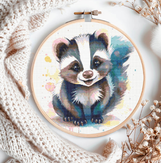 Watercolour Skunk PDF Pattern | Embroidery Cross Stitch Pattern Download | Stitching | Embroidery Kits | Stitch Design | Embroidery Stitches | PDF Pattern