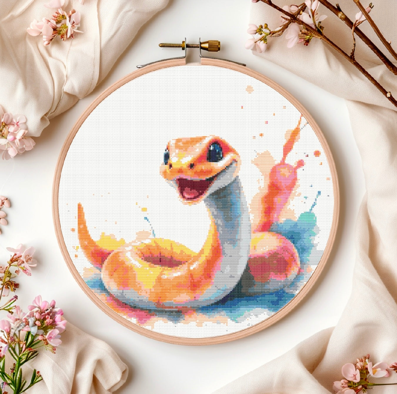 Watercolour Snake PDF Pattern | Embroidery Cross Stitch Pattern Download | Stitching | Embroidery Kits | Stitch Design | Embroidery Stitches | PDF Pattern