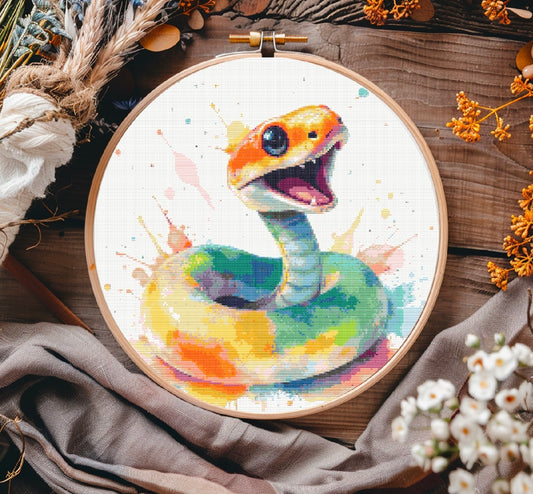 Watercolour Snake PDF Pattern | Embroidery Cross Stitch Pattern Download | Stitching | Embroidery Kits | Stitch Design | Embroidery Stitches | PDF Pattern