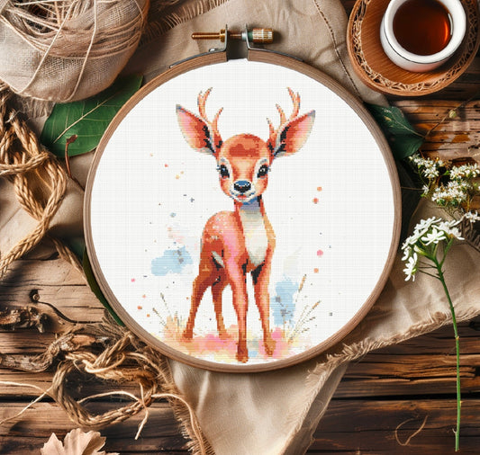 Watercolour Stag PDF Pattern | Embroidery Cross Stitch Pattern Download | Stitching | Embroidery Kits | Stitch Design | Embroidery Stitches | PDF Pattern