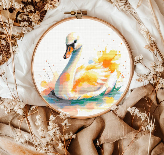 Watercolour Swan PDF Pattern | Embroidery Cross Stitch Pattern Download | Stitching | Embroidery Kits | Stitch Design | Embroidery Stitches | PDF Pattern
